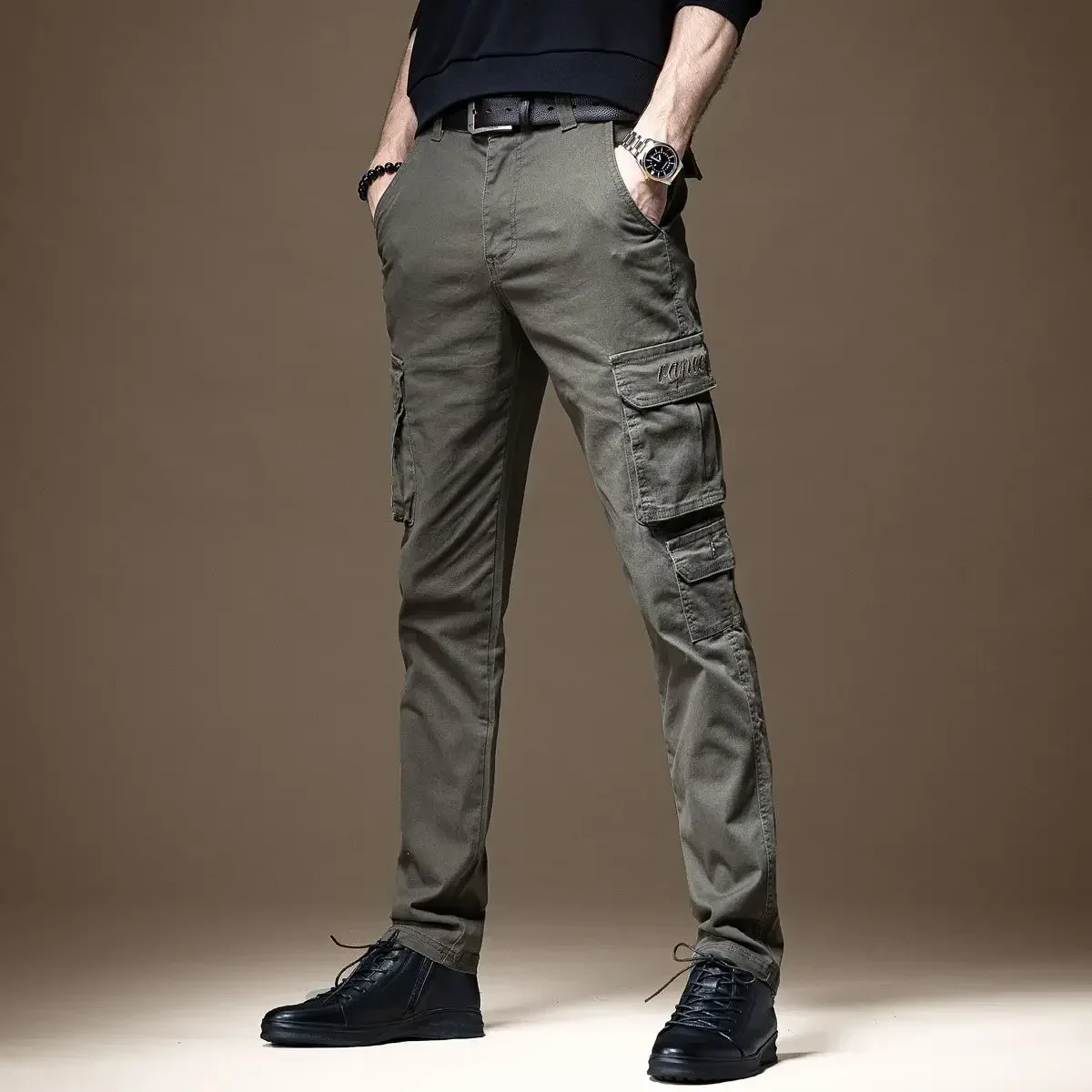 Trousers Man Black Slim Cargo  - Woodworking Brand ulasan dan harga