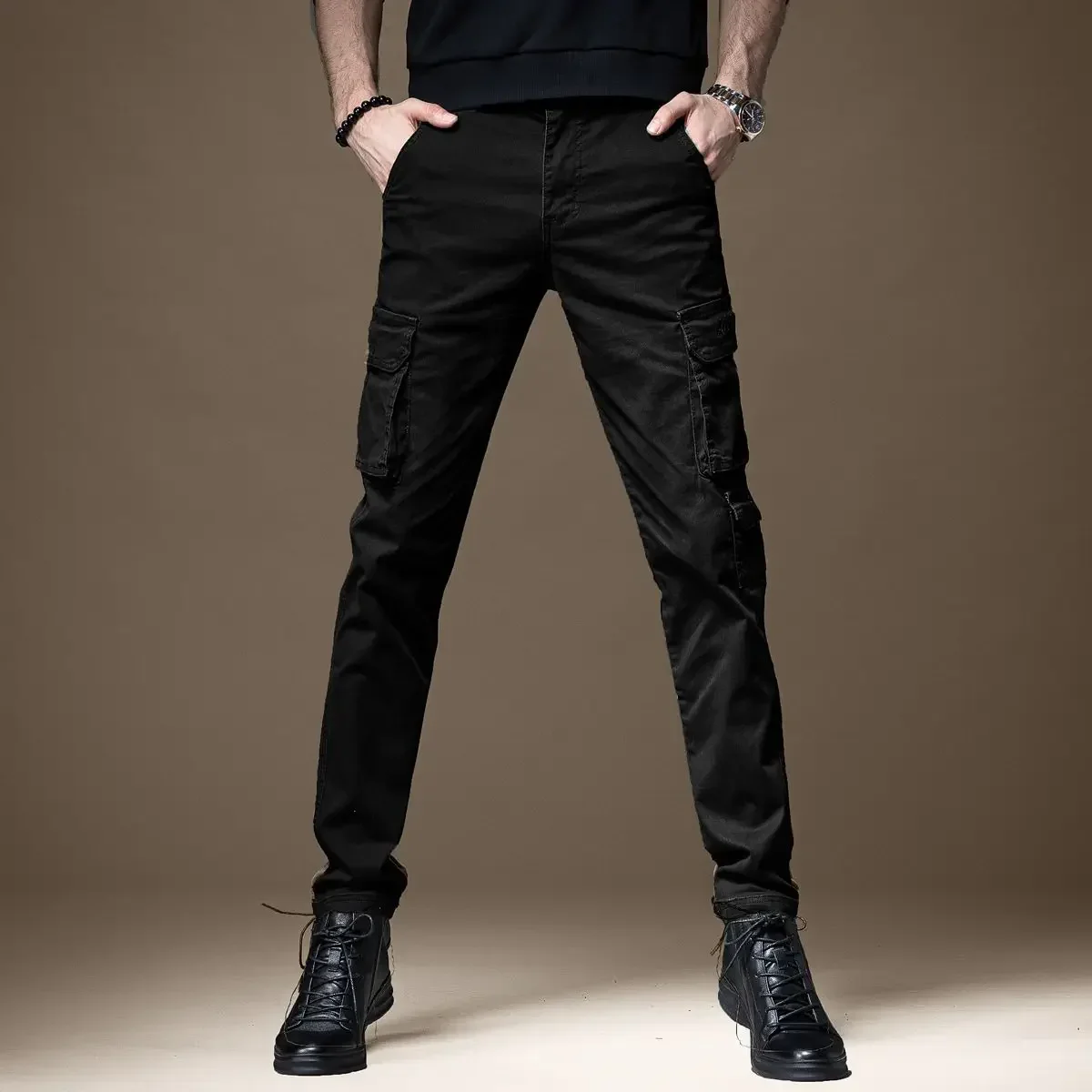 Trousers Man Black Slim Cargo  - Woodworking Brand ulasan dan harga