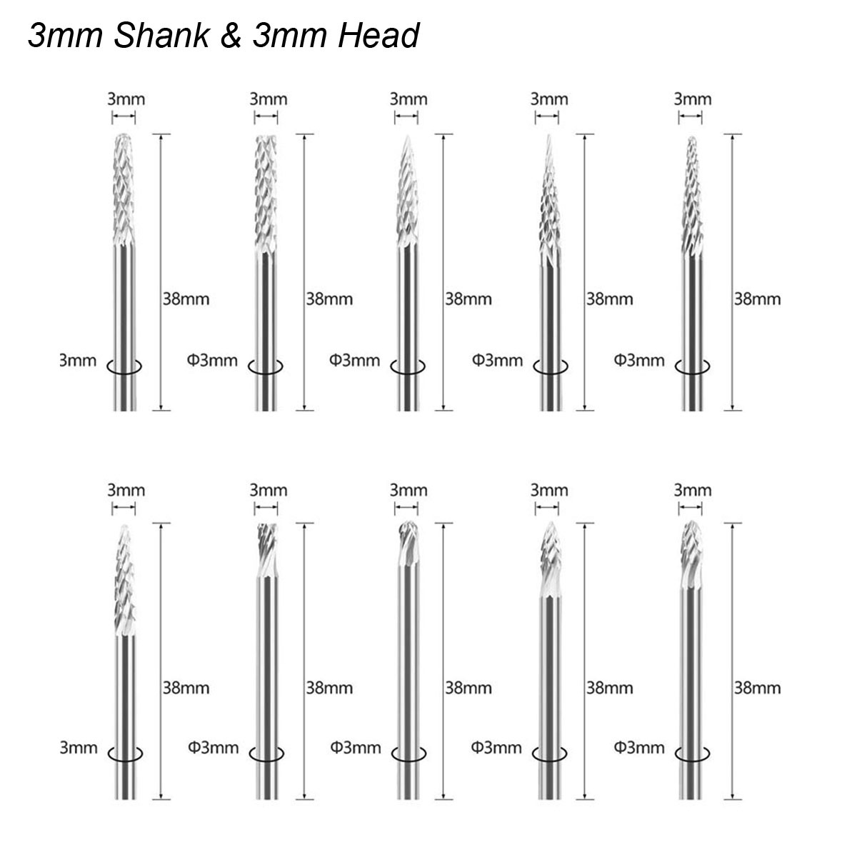 3mm Shank Tungsten Carbide Bur - Woodworking Rasps And Files ulasan dan harga